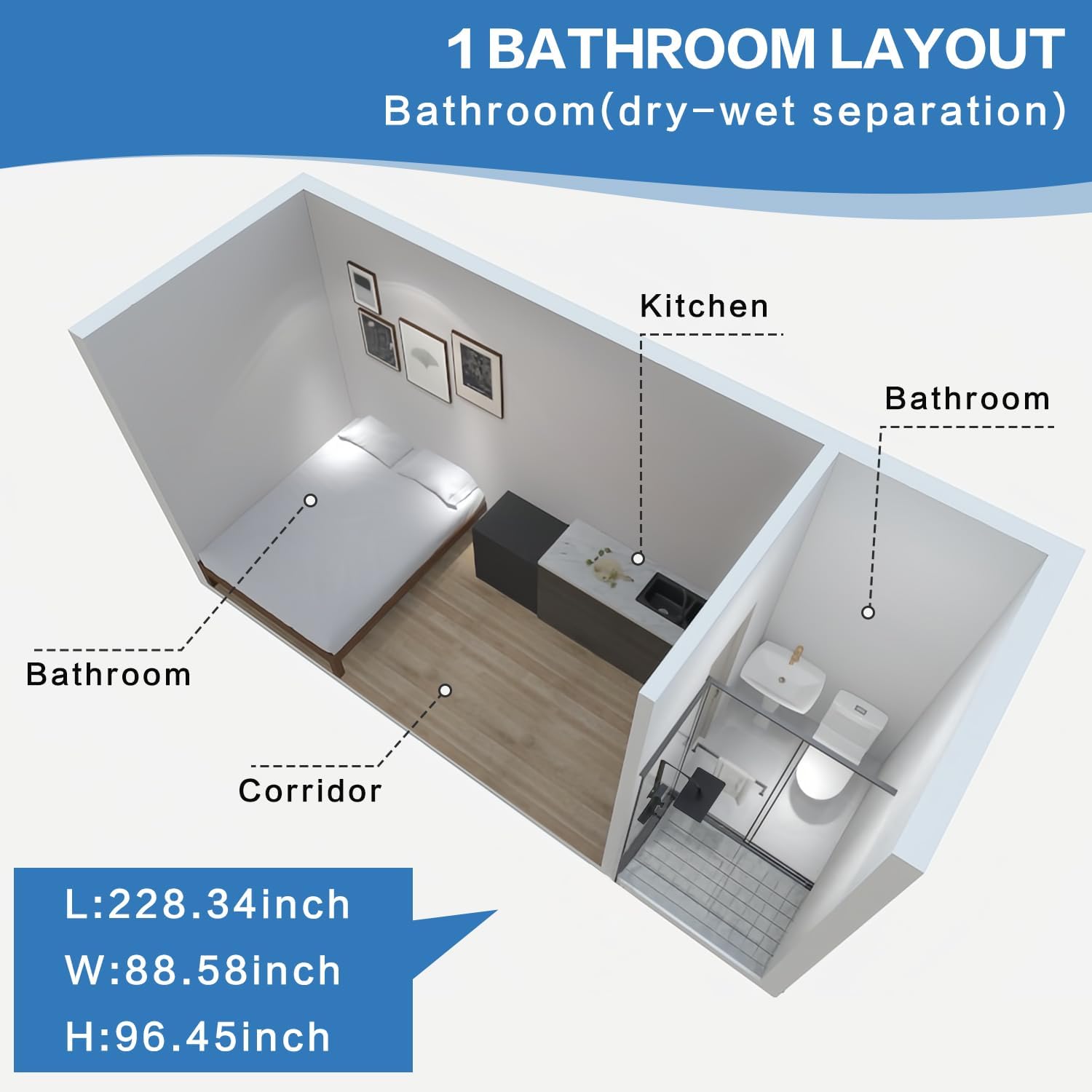 WalkMax Mobile Capsule Home Space Capsule House - 1 Bedroom, Full Bathroom, Kitchen & Living Area