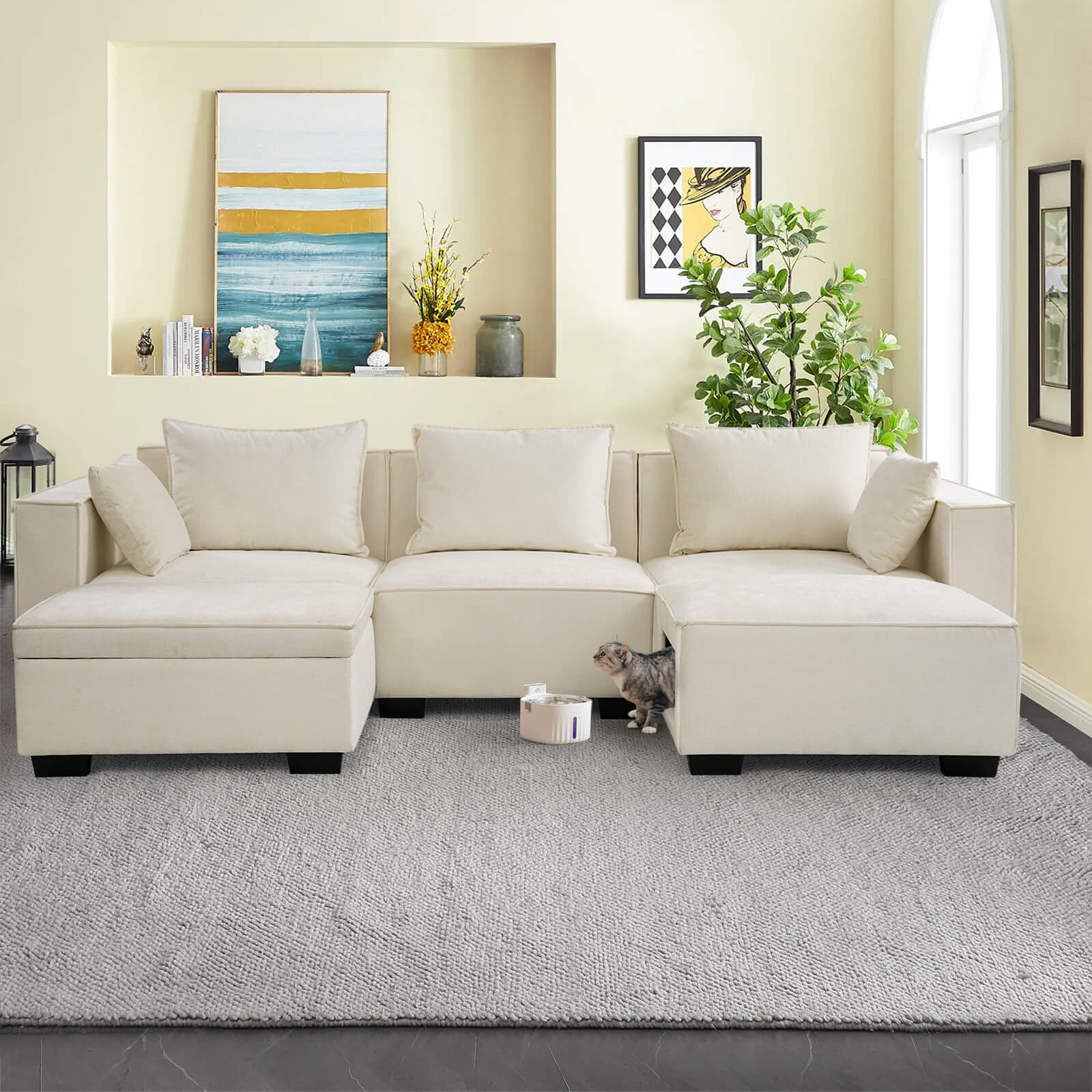 Modular Sectional 5 Seat Sofa, Extra Large U Shaped Couch with Storage & Pet Ottoman