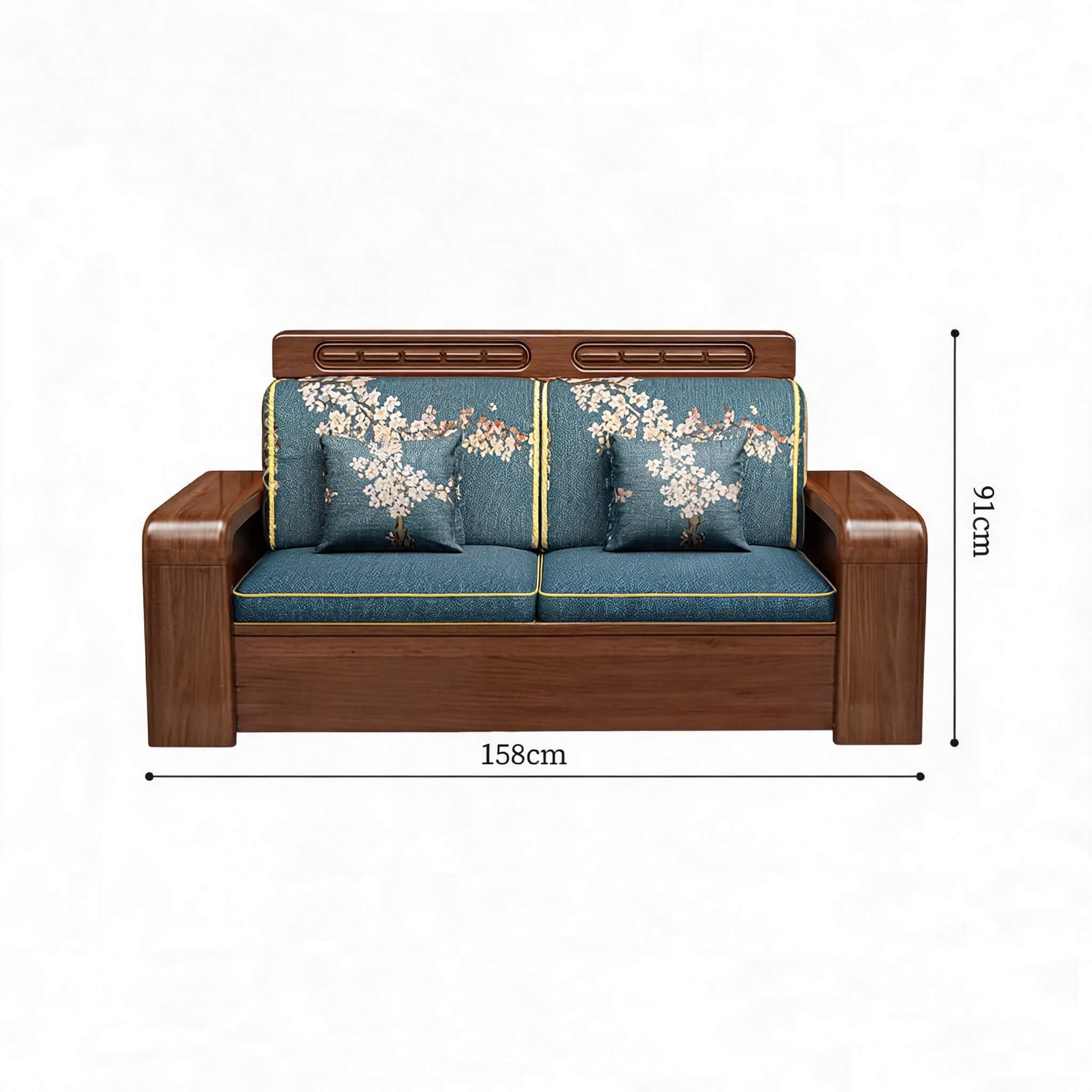 Chinese-Inspired Walnut Wood Sofa with Dual Hidden Storage, 1/2/3/4-Seat