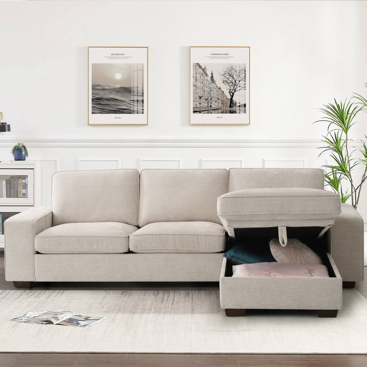 99" L-Shaped Convertible Sectional Sofa with 190L Storage Chaise