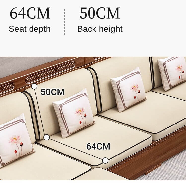 Modern Chinese Walnut Solid Wood Sectional Sofa Set with Storage & Chaise Lounge for Living Room