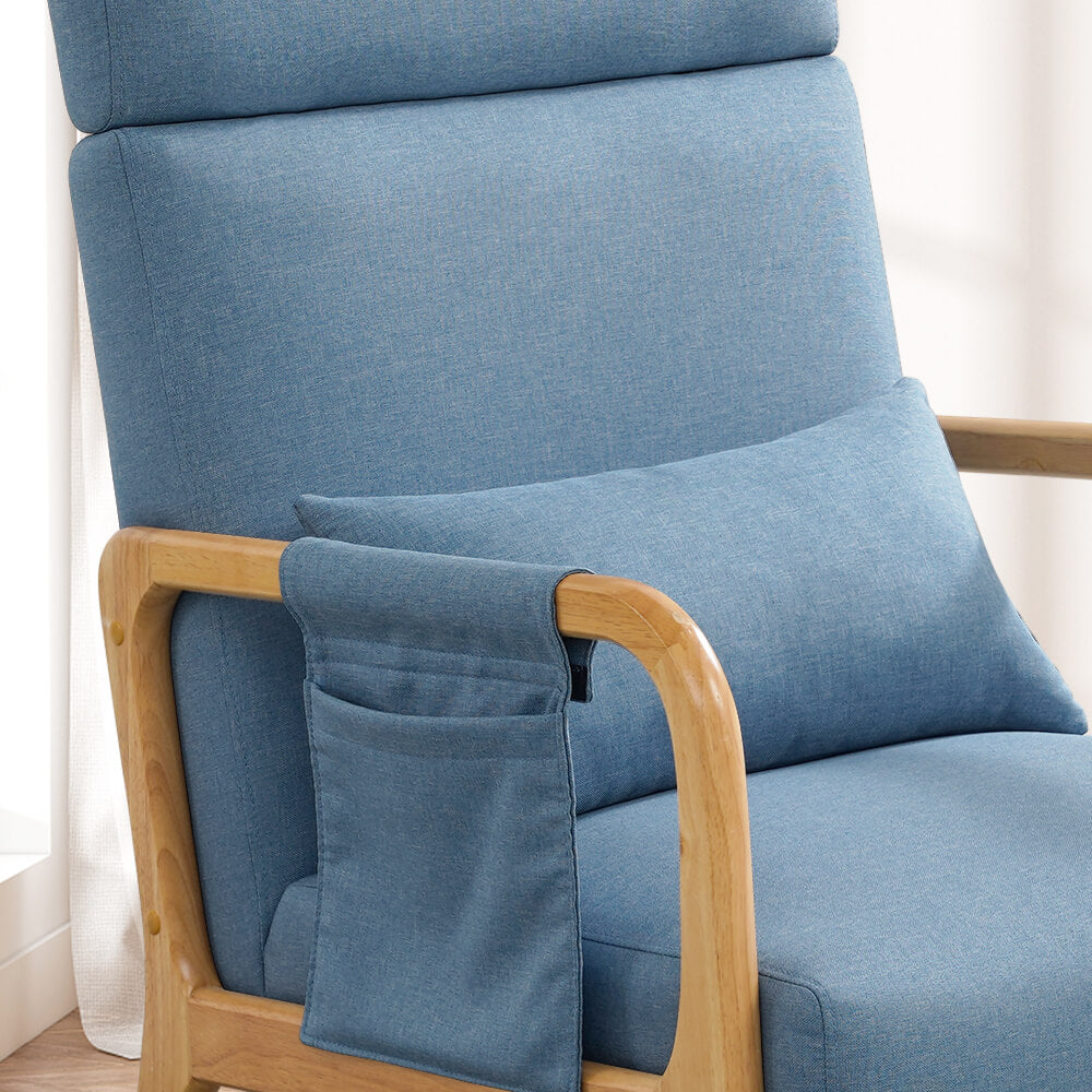 Solid Wood Rocking Chair with Thick Cushion, Glider, Adjustable Headrest and Lumbar Support