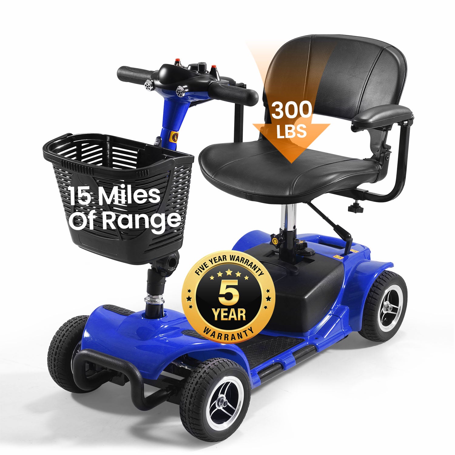 THLAND Mobility Scooter - Portable Folding Electric Mobility Scooter Ideal for Seniors, Adults, Handicapped, and Elderly Travelers. Comes with Battery, Charger, and Basket Included,blue