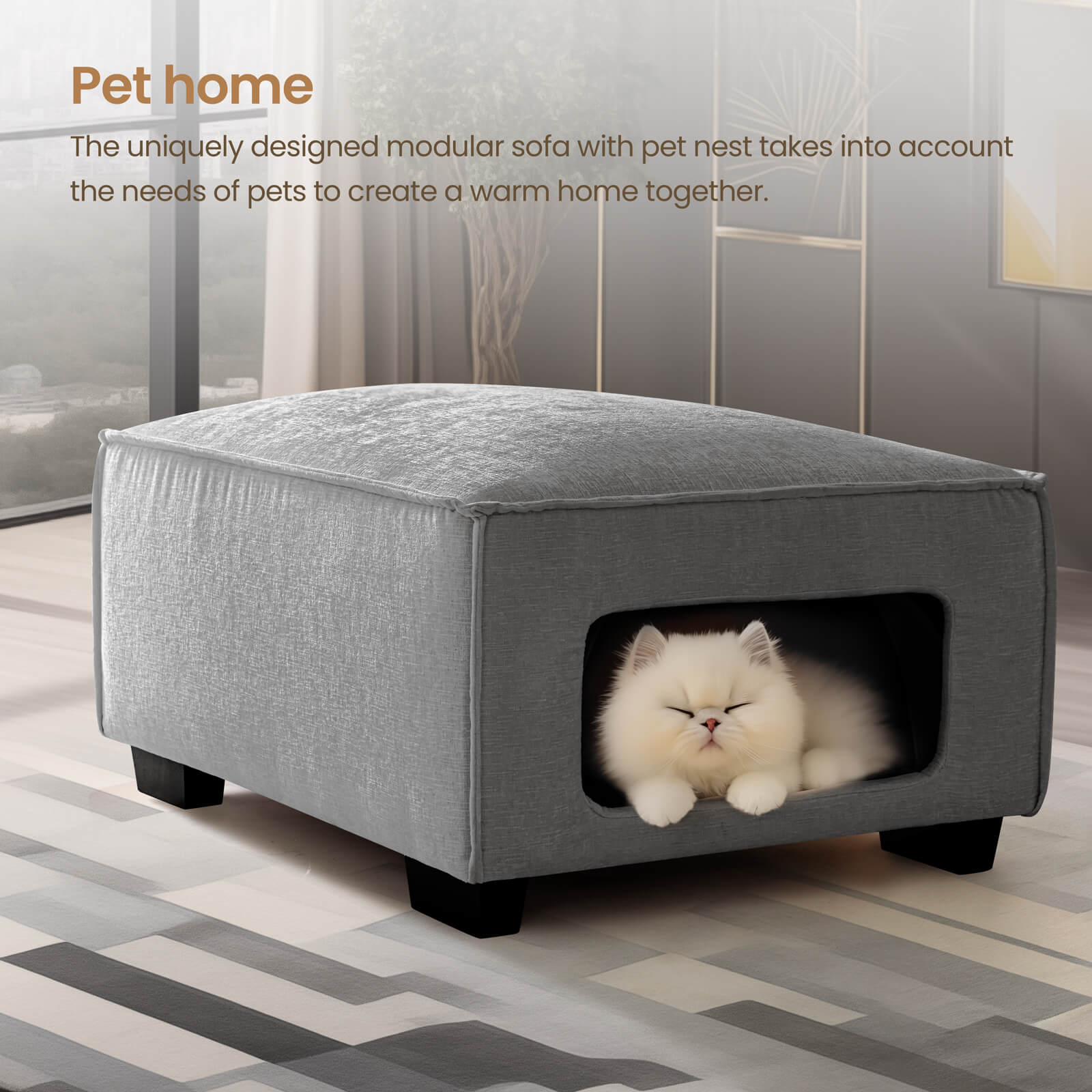 Sectional Sofa, Modern Chenille Fabric, U Shape Sectional 5 Seater Living Room Chaise, with Storage/Pet Sofa