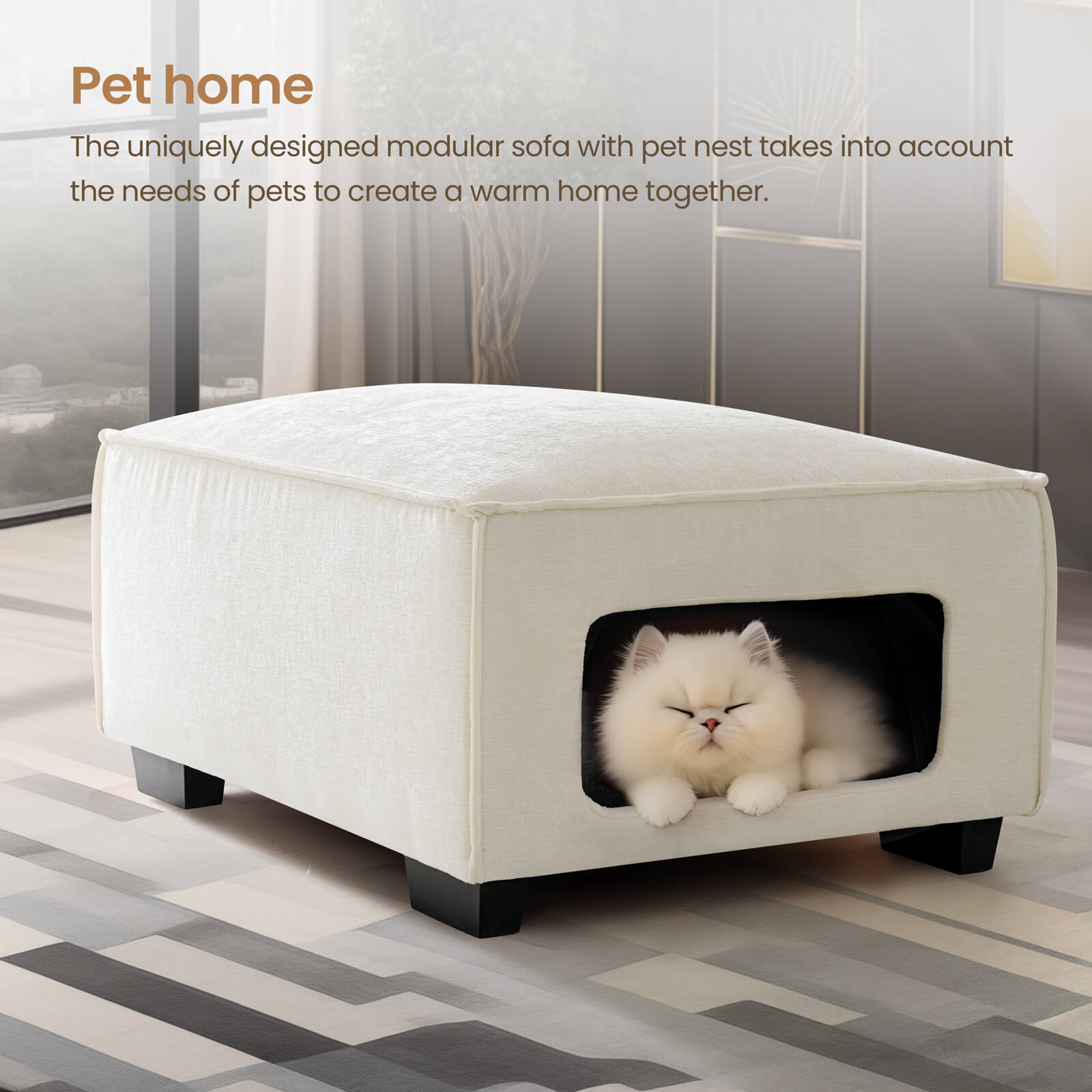 Sectional Sofa, Modern Chenille Fabric, U Shape Sectional 5 Seater Living Room Chaise, with Storage/Pet Sofa