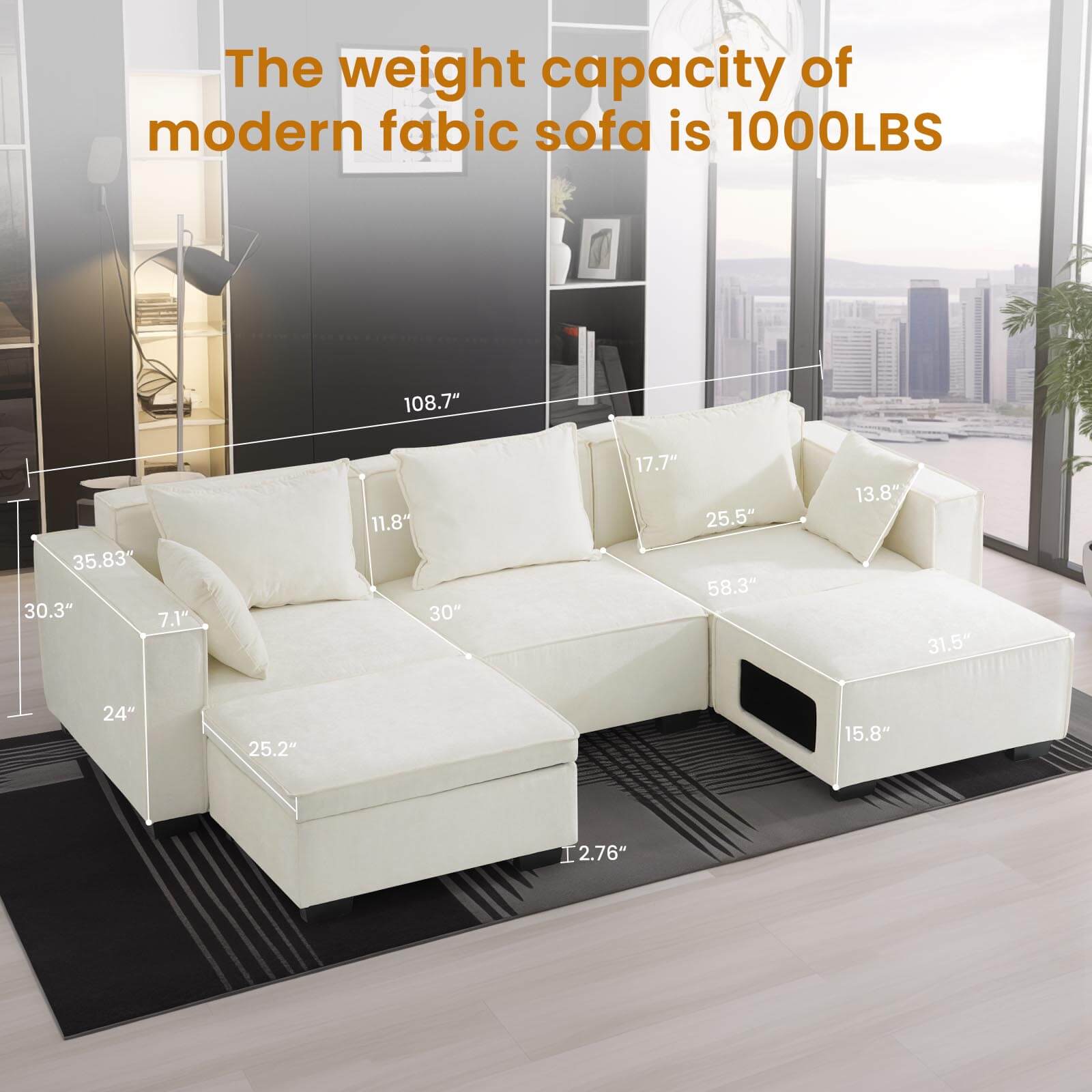 Sectional Sofa, Modern Chenille Fabric, U Shape Sectional 5 Seater Living Room Chaise, with Storage/Pet Sofa