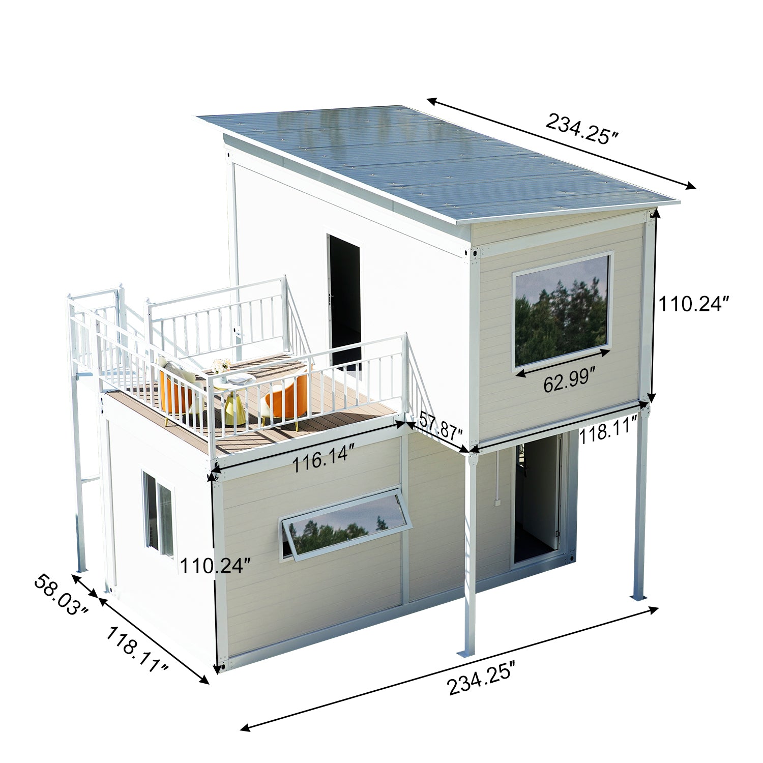 WalkMax Two Story Tiny House, Prefabricated Dwelling with Aesthetic Appeal, Modern Design for Small Spaces, Package Installation