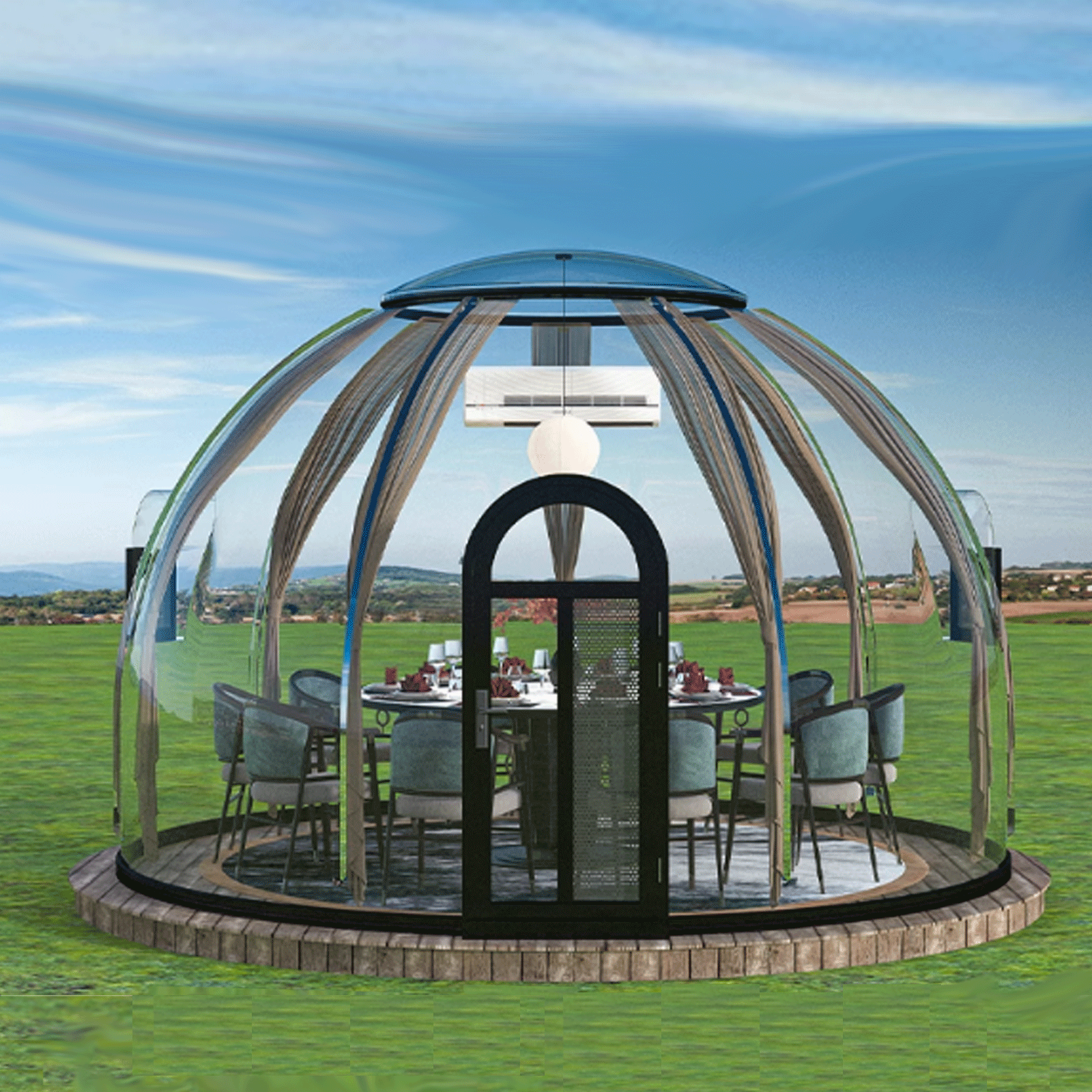 Garden Dome Bubble Tent All Season Thermostatic 360 Degree Outdoor Transparent Glass Room Sunroom