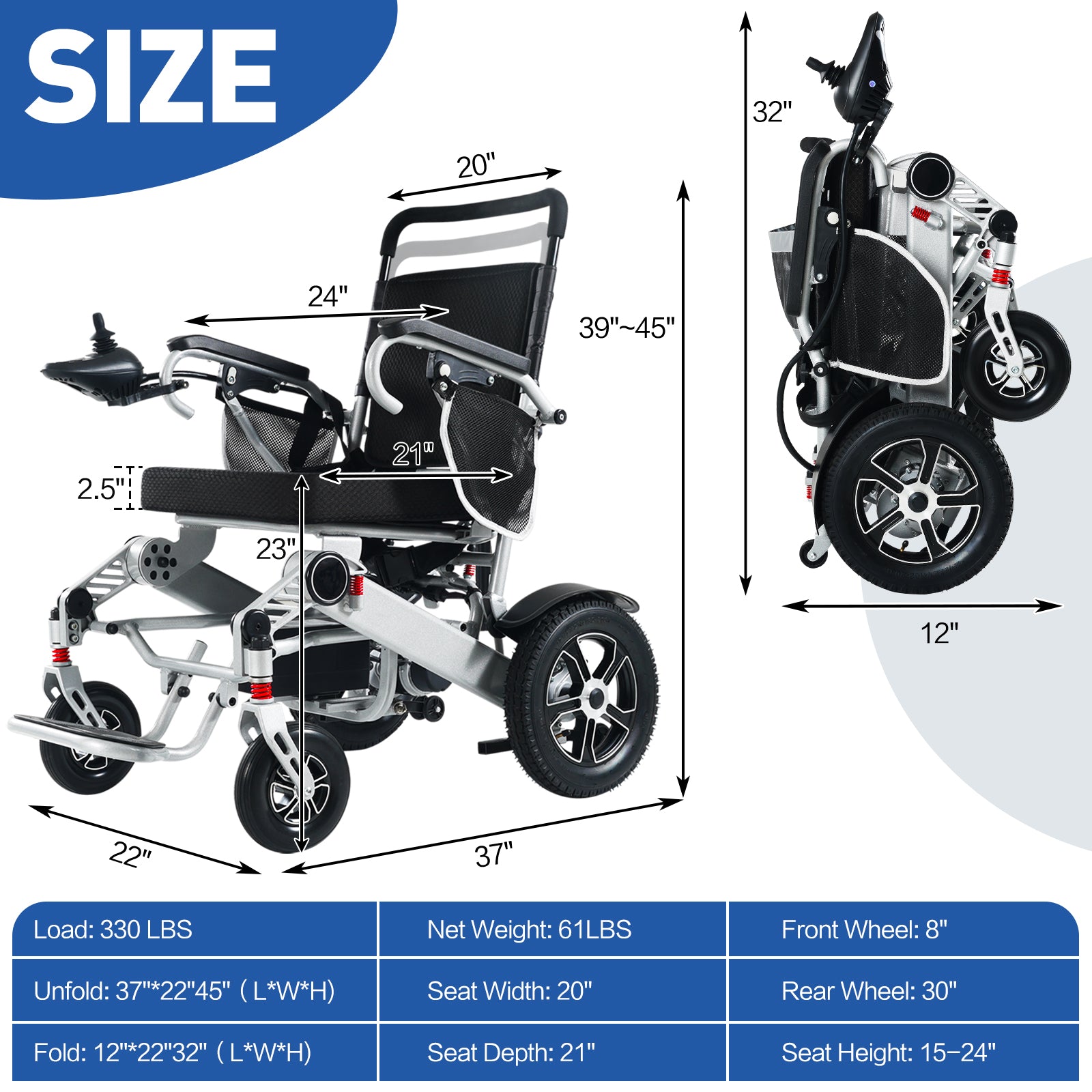 THLAND Wheelchair for Adults Lightweight Foldable, All Terrain Motorized Power Wheelchair for Seniors Portable, 15+ Miles Long Travel Range, Airline Approved