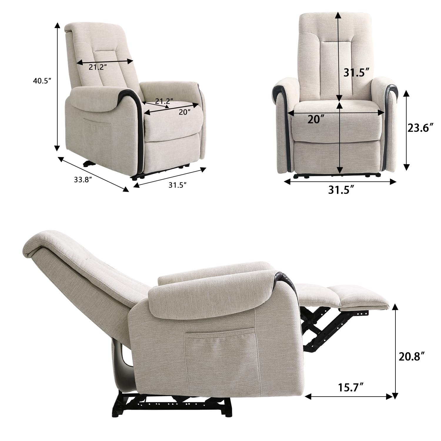 THLAND Reclining Massage Chair for Adults Chenille Fabric Single air Bag Massage Sofa Power Recliner Chair for Living Room Theater Seating Adjustable Back headrest