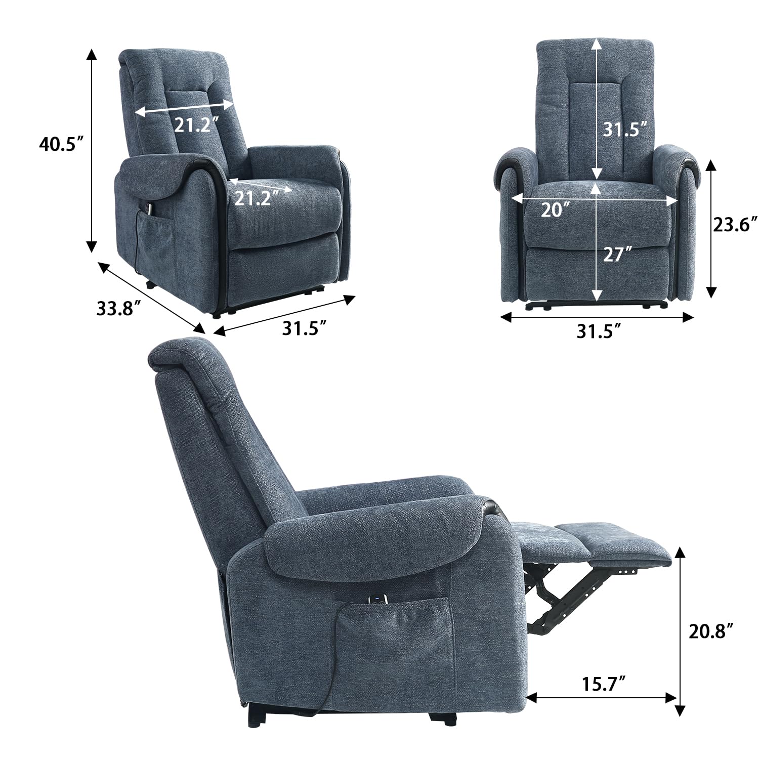 THLAND Reclining Massage Chair for Adults Chenille Fabric Single air Bag Massage Sofa Power Recliner Chair for Living Room Theater Seating Adjustable Back headrest