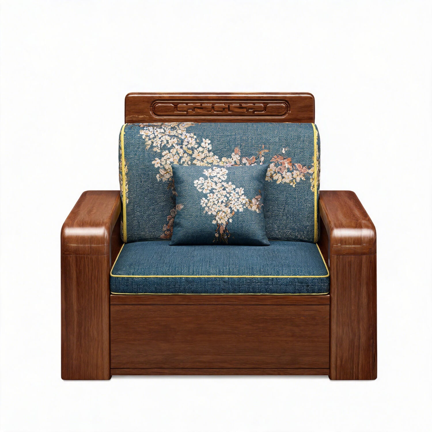 Chinese-Inspired Walnut Wood Sofa with Dual Hidden Storage, 1/2/3/4-Seat