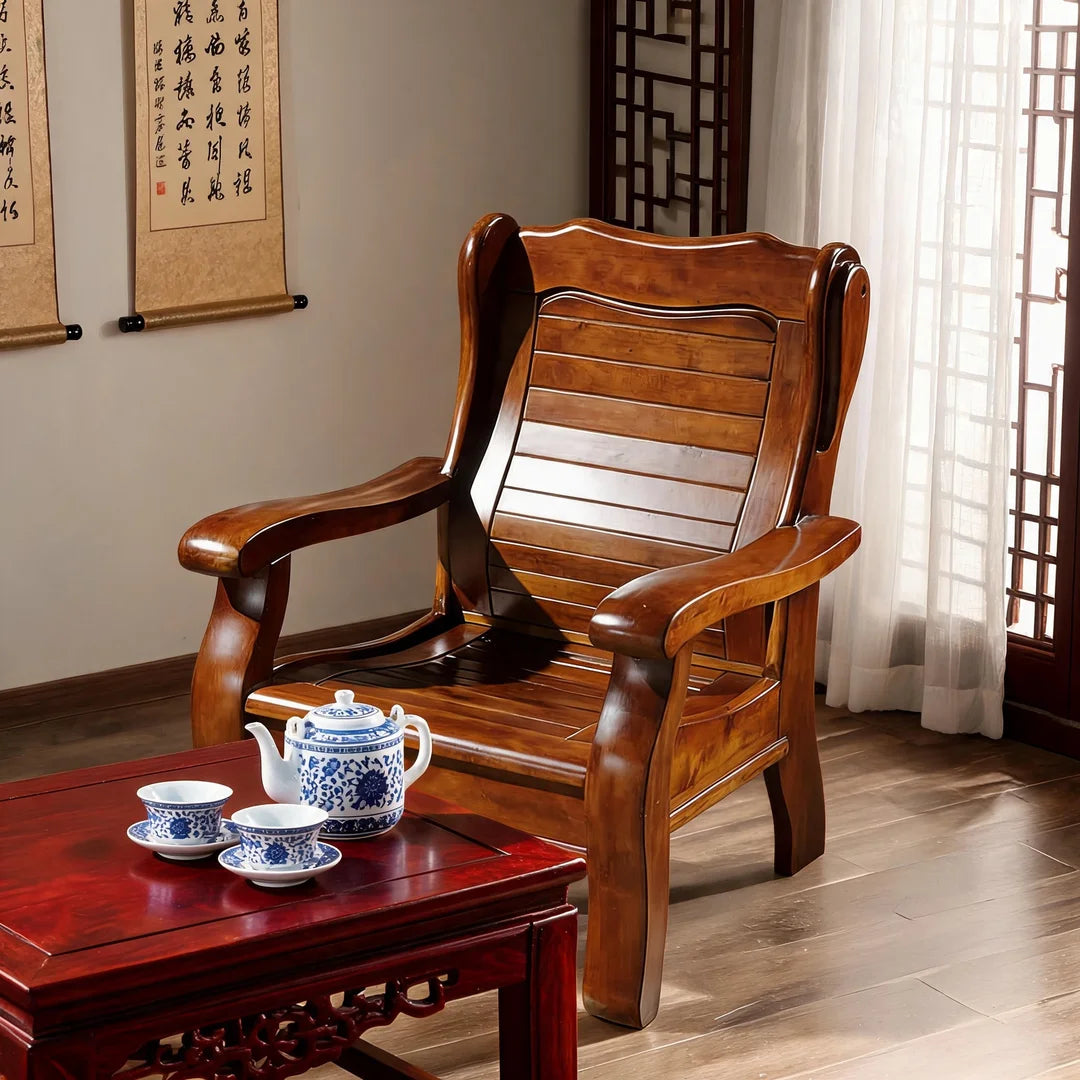 Chinese-Inspired Solid Camphor Wood Sofa Set – Armchair, Loveseat, 3-Seater & Tea Table
