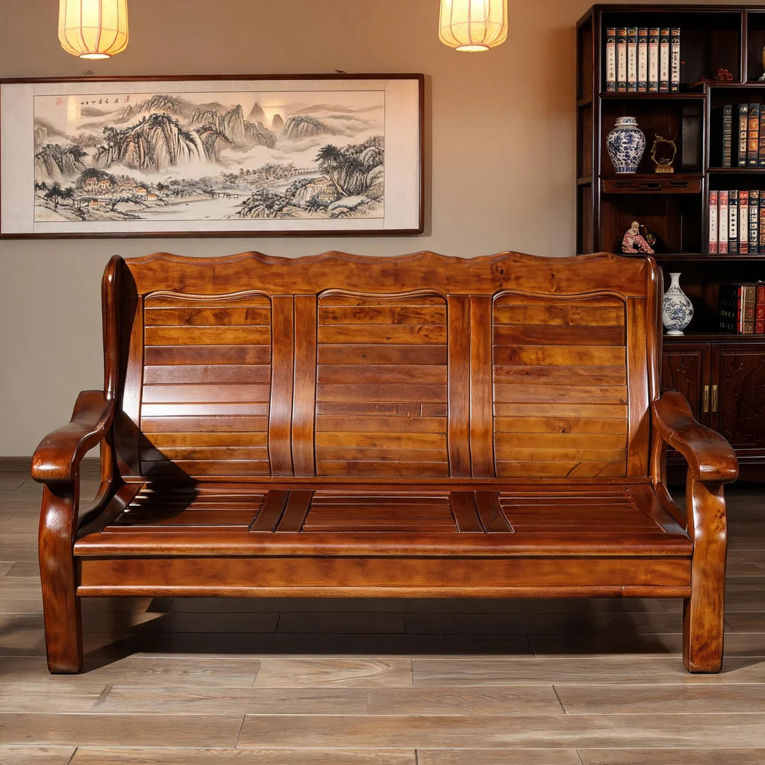 Chinese-Inspired Solid Camphor Wood Sofa Set – Armchair, Loveseat, 3-Seater & Tea Table