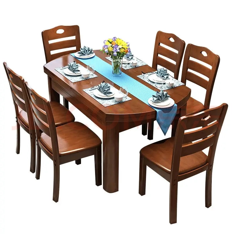 Chinese Solid Wood Extendable Dining Table Set Round Square Convertible Space Saving Design