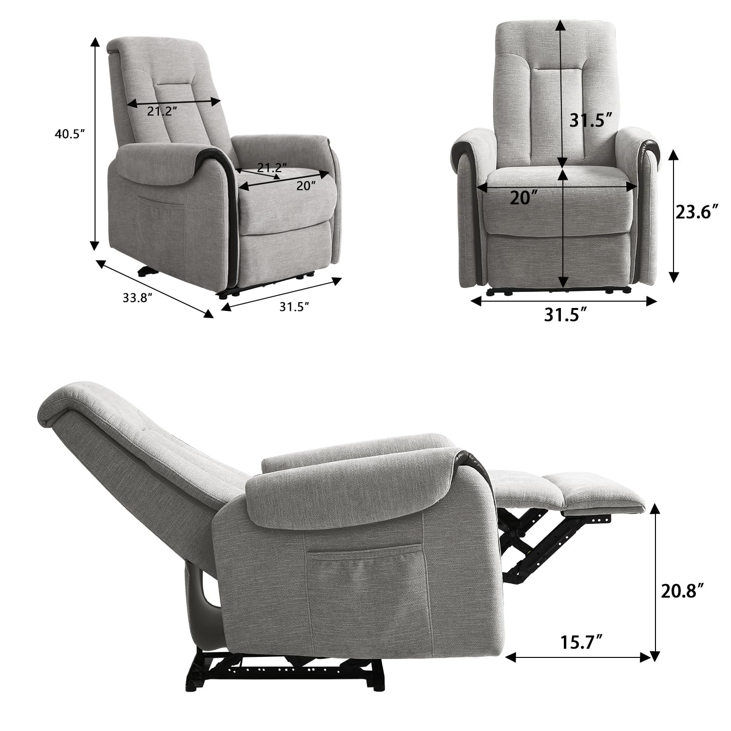 THLAND Reclining Massage Chair for Adults Chenille Fabric Single air Bag Massage Sofa Power Recliner Chair for Living Room Theater Seating Adjustable Back headrest