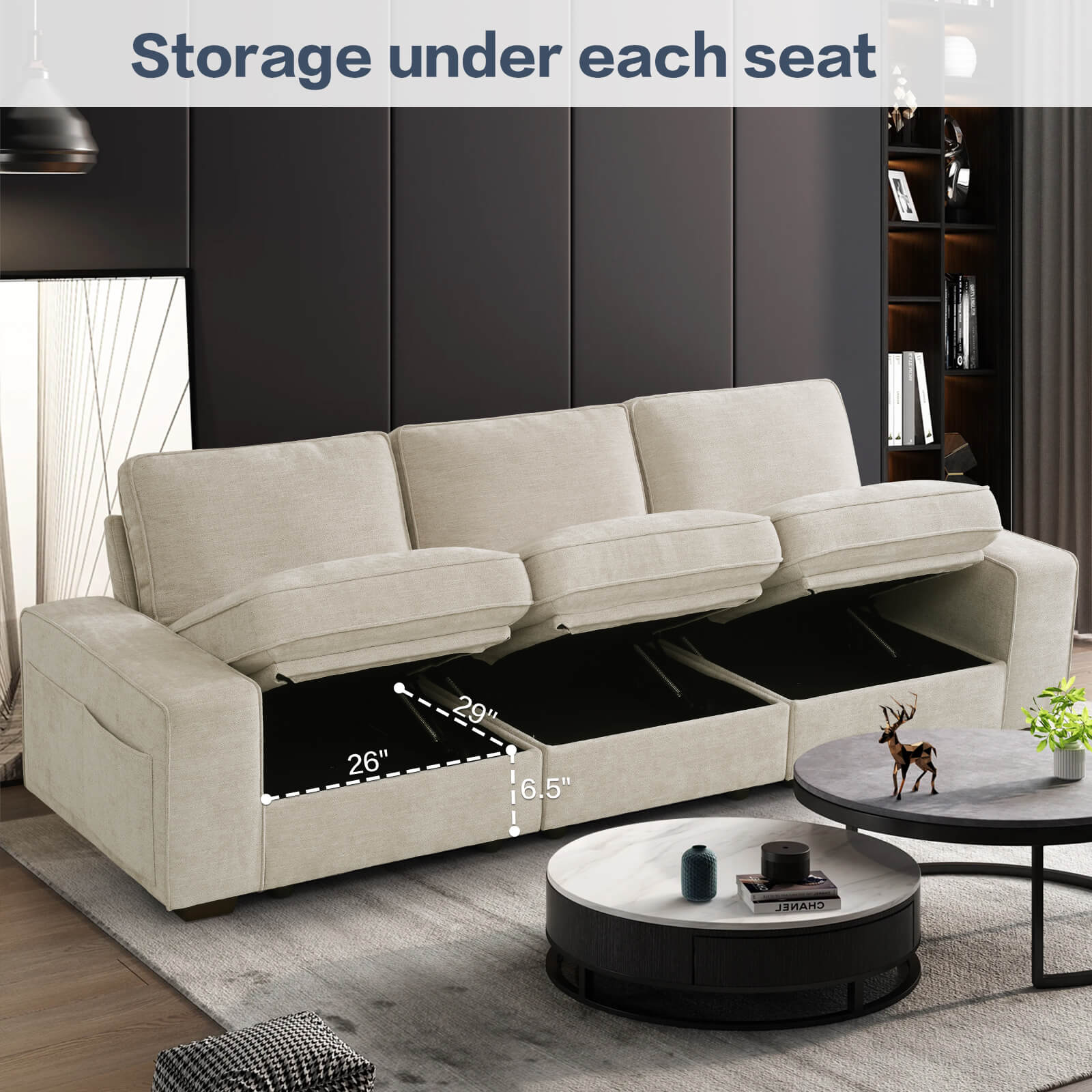 Modular Sectional Sofa for Living Room with Storage