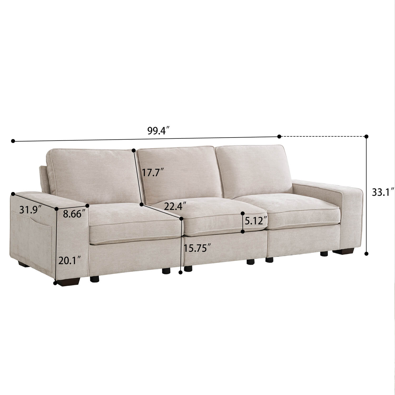 Modular Sectional Sofa for Living Room with Storage