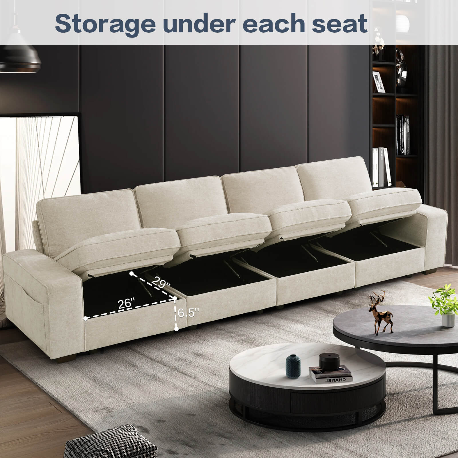 Modular Sectional Sofa for Living Room with Storage