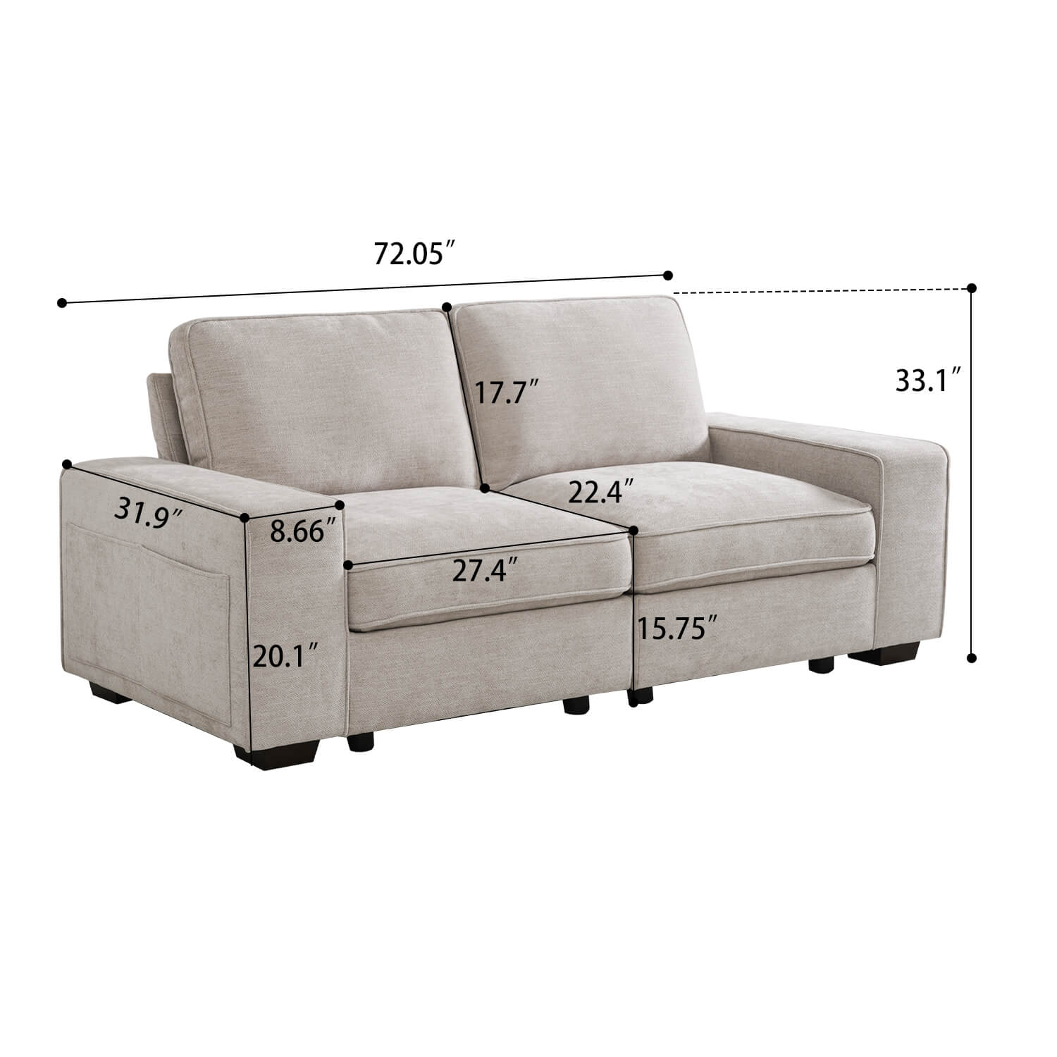 Modular Sectional Sofa for Living Room with Storage