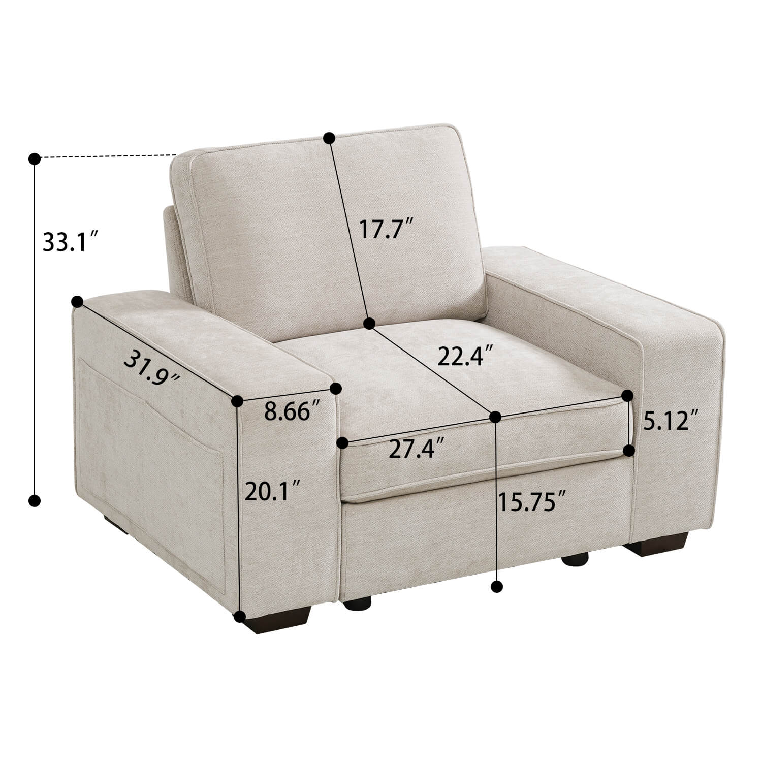 Modular Sectional Sofa for Living Room with Storage