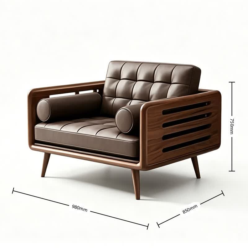 Modern Chinese Black Walnut & Genuine Leather Straight Sofa Set –  Mortise & Tenon Frame