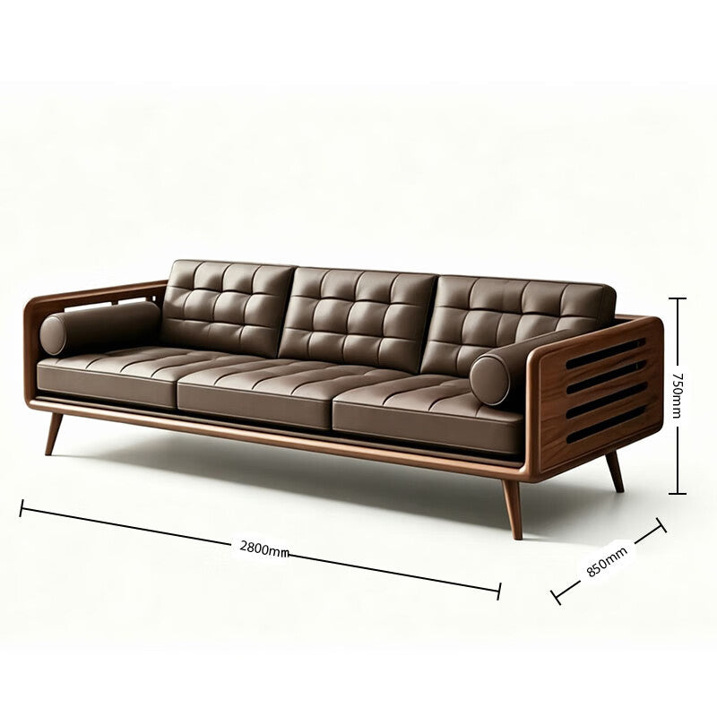 Modern Chinese Black Walnut & Genuine Leather Straight Sofa Set –  Mortise & Tenon Frame