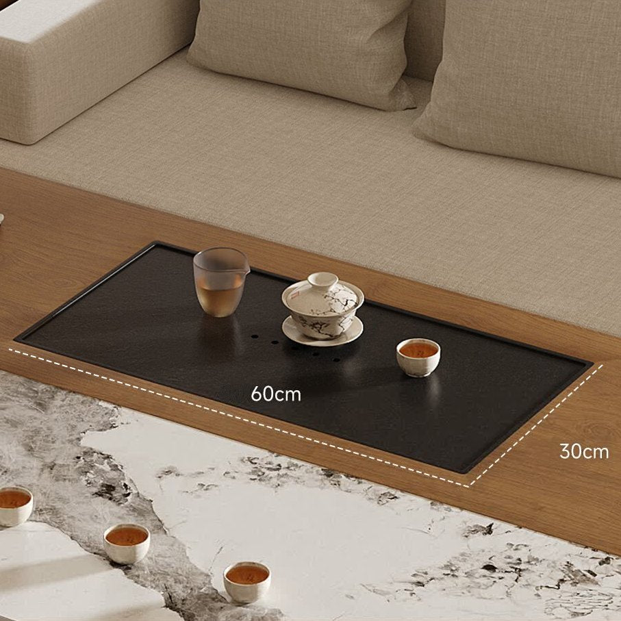 Modern Chinese Zen Solid Wood Tea Table Set with Modular Seating