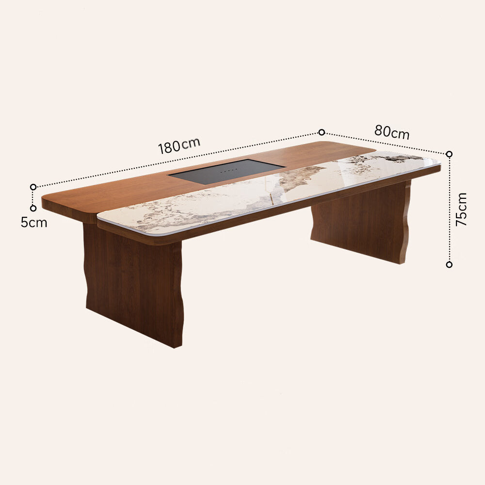 Modern Chinese Zen Solid Wood Tea Table Set with Modular Seating