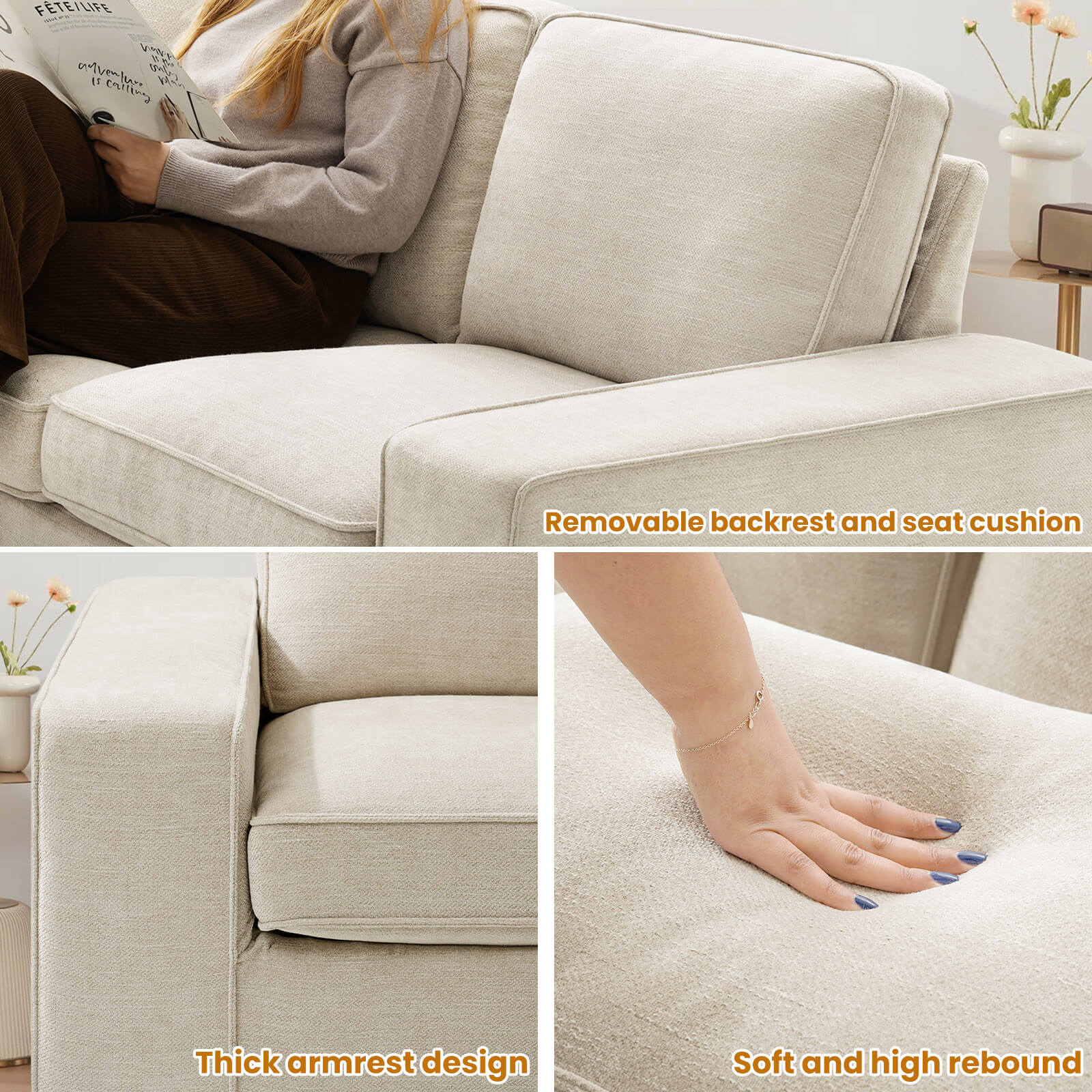 Modern Living Room Sofa, Chenille Sofa/Easy to Install