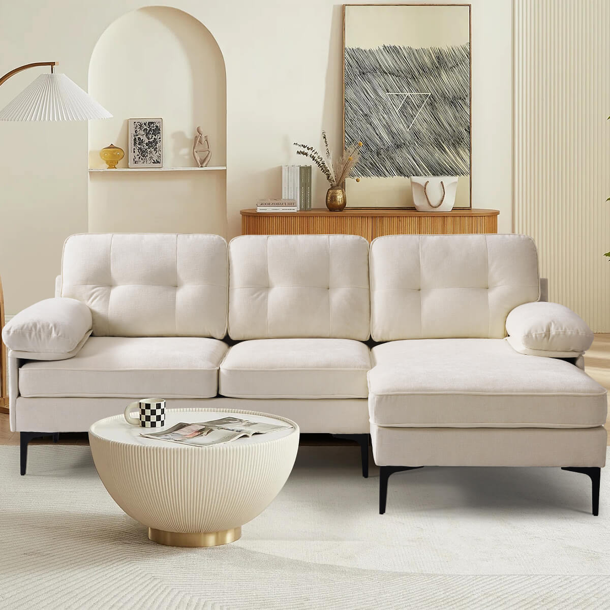 Convertible Sectional Sofa 83" L Shaped Couch with Reversible Chaise, Chenille Fabric