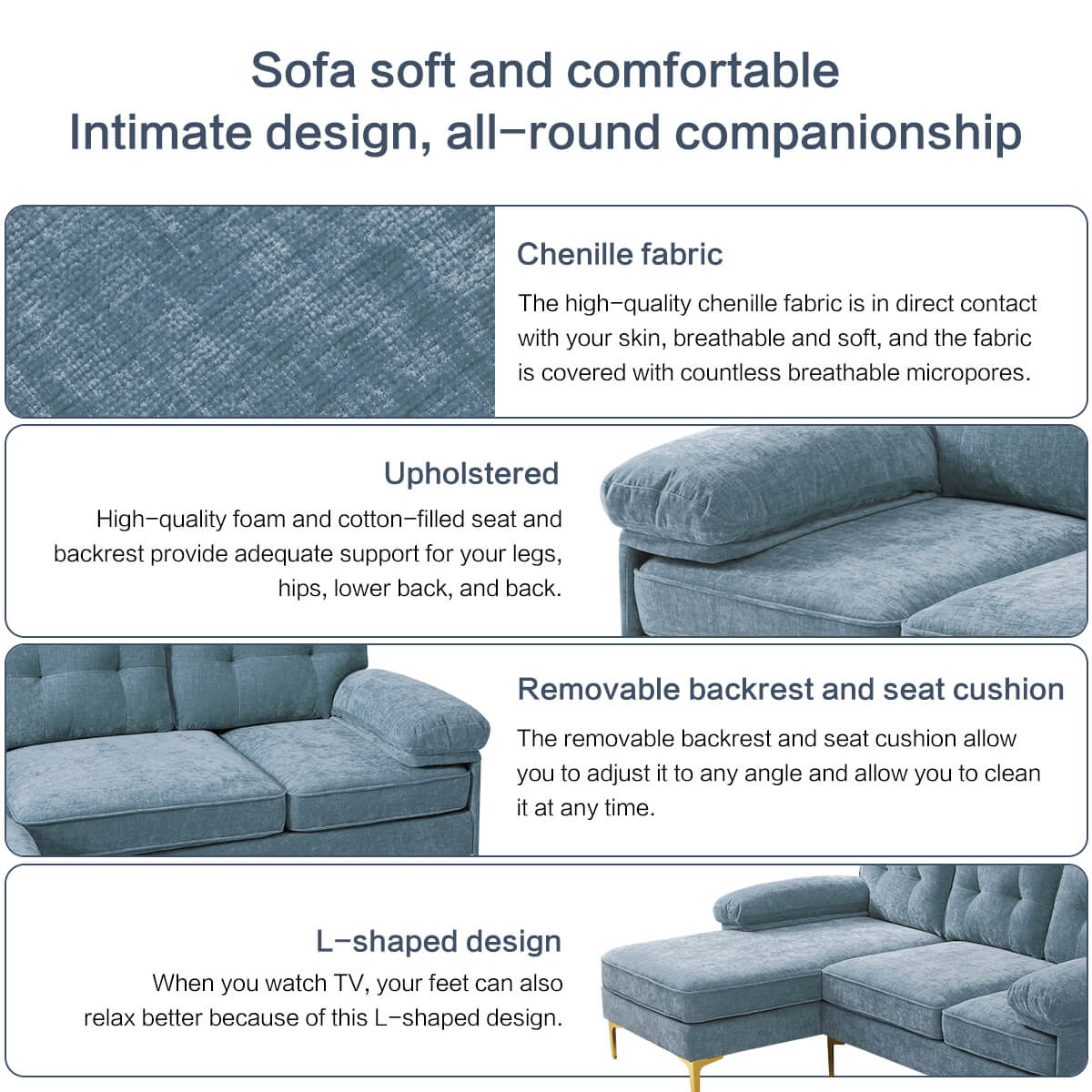 Convertible Sectional Sofa 83" L Shaped Couch with Reversible Chaise, Chenille Fabric