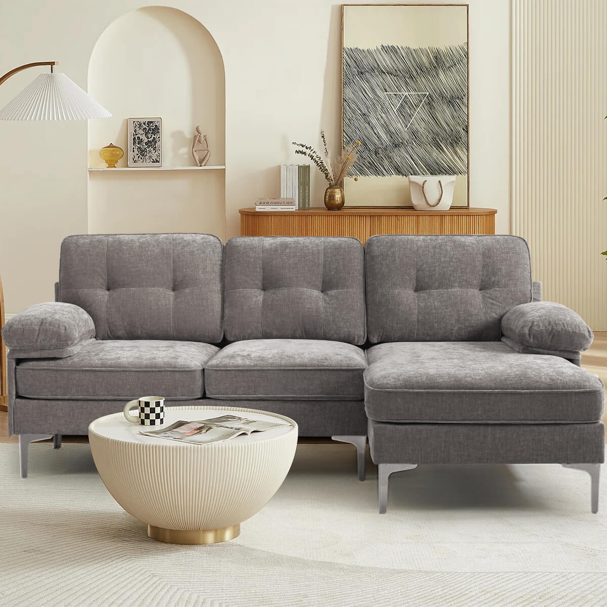 Convertible Sectional Sofa 83" L Shaped Couch with Reversible Chaise, Chenille Fabric