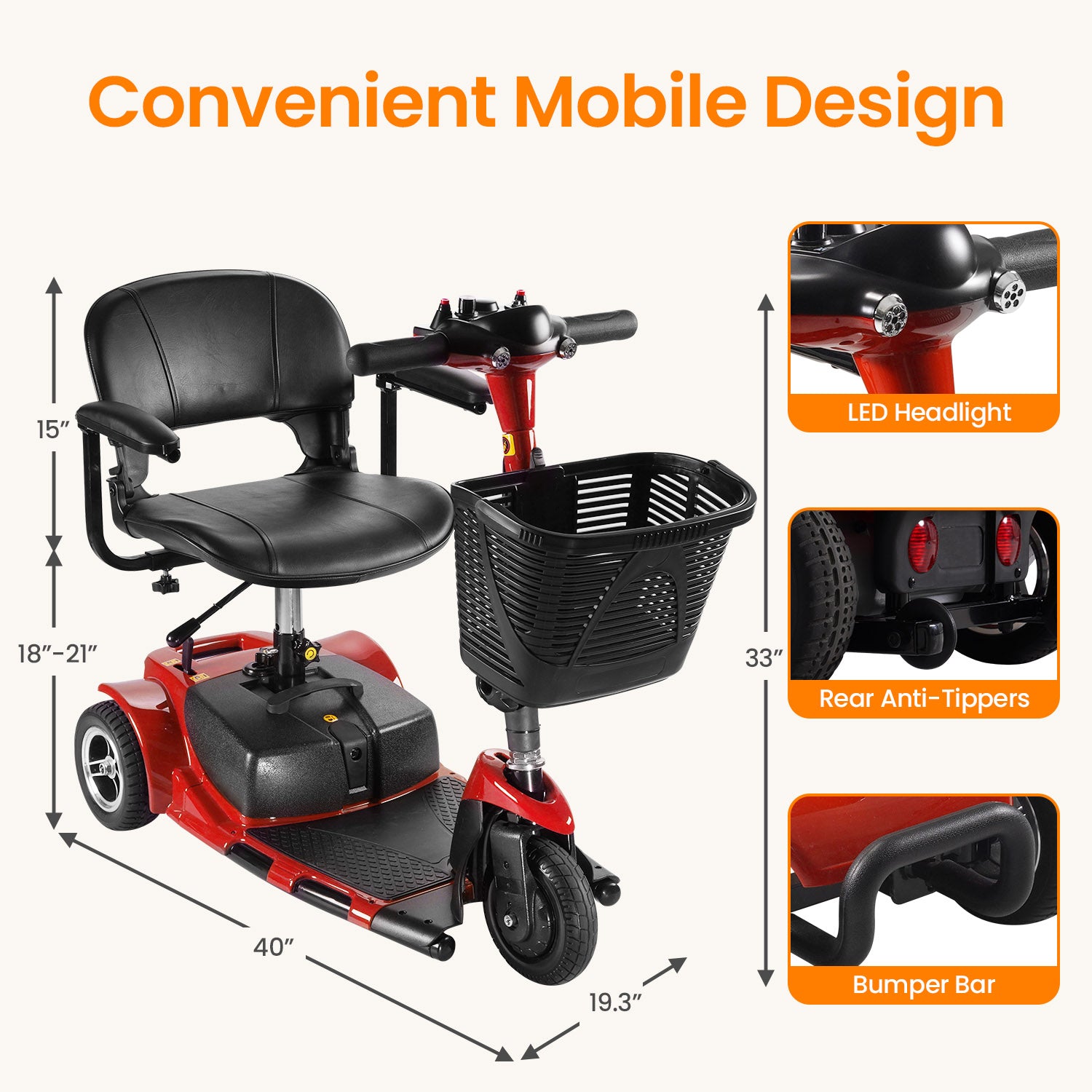 THLAND  Mobility Scooter - Portable Folding Electric Mobility Scooter Ideal for Seniors, Adults, Handicapped, and Elderly Travelers. Comes with Battery, Charger, and Basket Included，blue