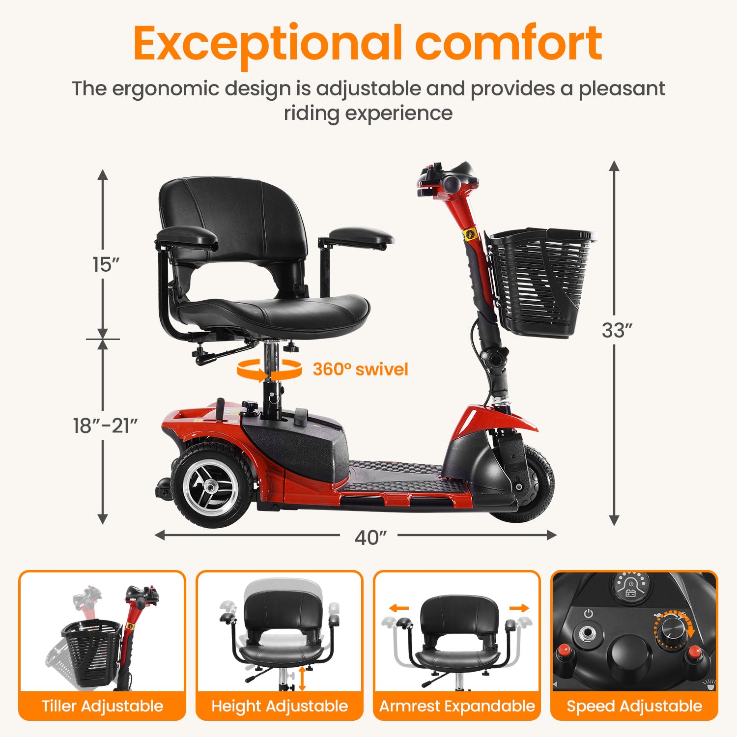 THLAND  Mobility Scooter - Portable Folding Electric Mobility Scooter Ideal for Seniors, Adults, Handicapped, and Elderly Travelers. Comes with Battery, Charger, and Basket Included，blue