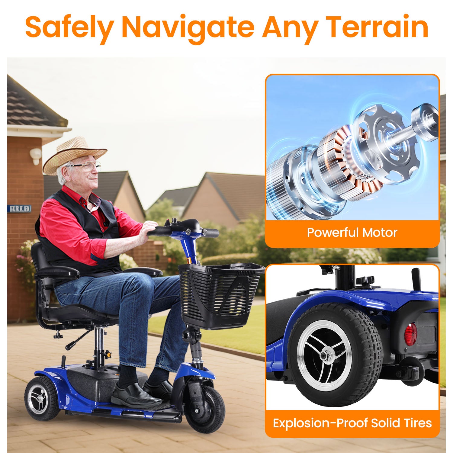 THLAND  Mobility Scooter - Portable Folding Electric Mobility Scooter Ideal for Seniors, Adults, Handicapped, and Elderly Travelers. Comes with Battery, Charger, and Basket Included，blue