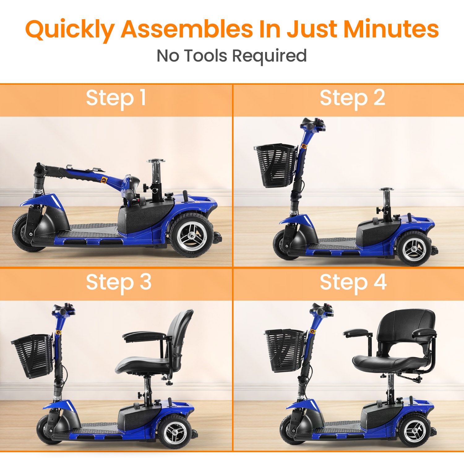 THLAND  Mobility Scooter - Portable Folding Electric Mobility Scooter Ideal for Seniors, Adults, Handicapped, and Elderly Travelers. Comes with Battery, Charger, and Basket Included，blue