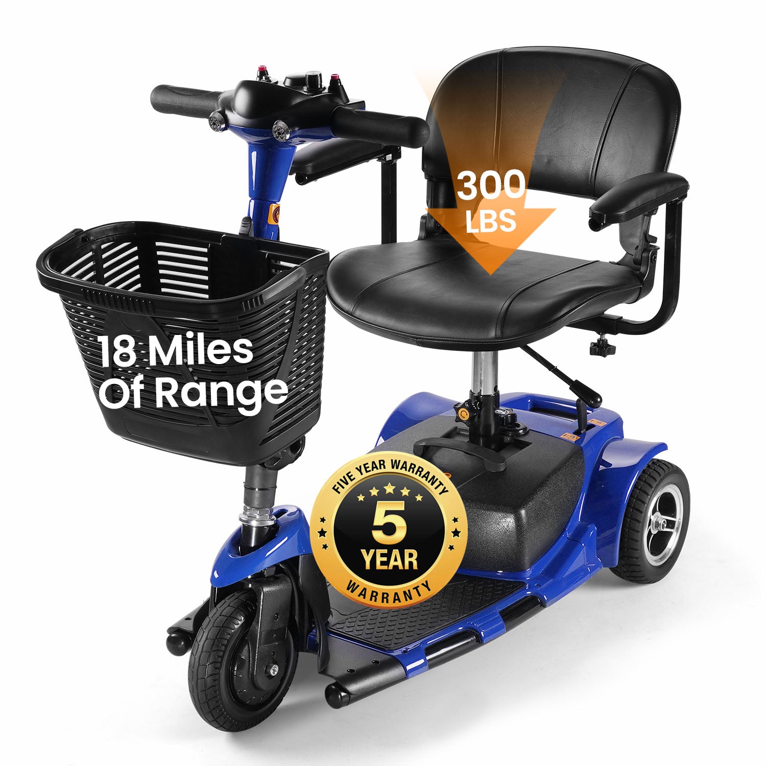 THLAND  Mobility Scooter - Portable Folding Electric Mobility Scooter Ideal for Seniors, Adults, Handicapped, and Elderly Travelers. Comes with Battery, Charger, and Basket Included，blue